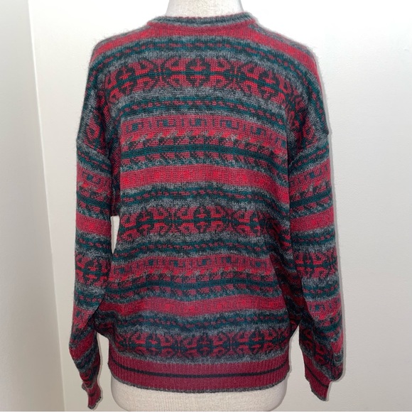 Vintage Pulligan Mohair Blend Red/Gray Southwestern Ugly Grandpa Sweater Large - Picture 3 of 10